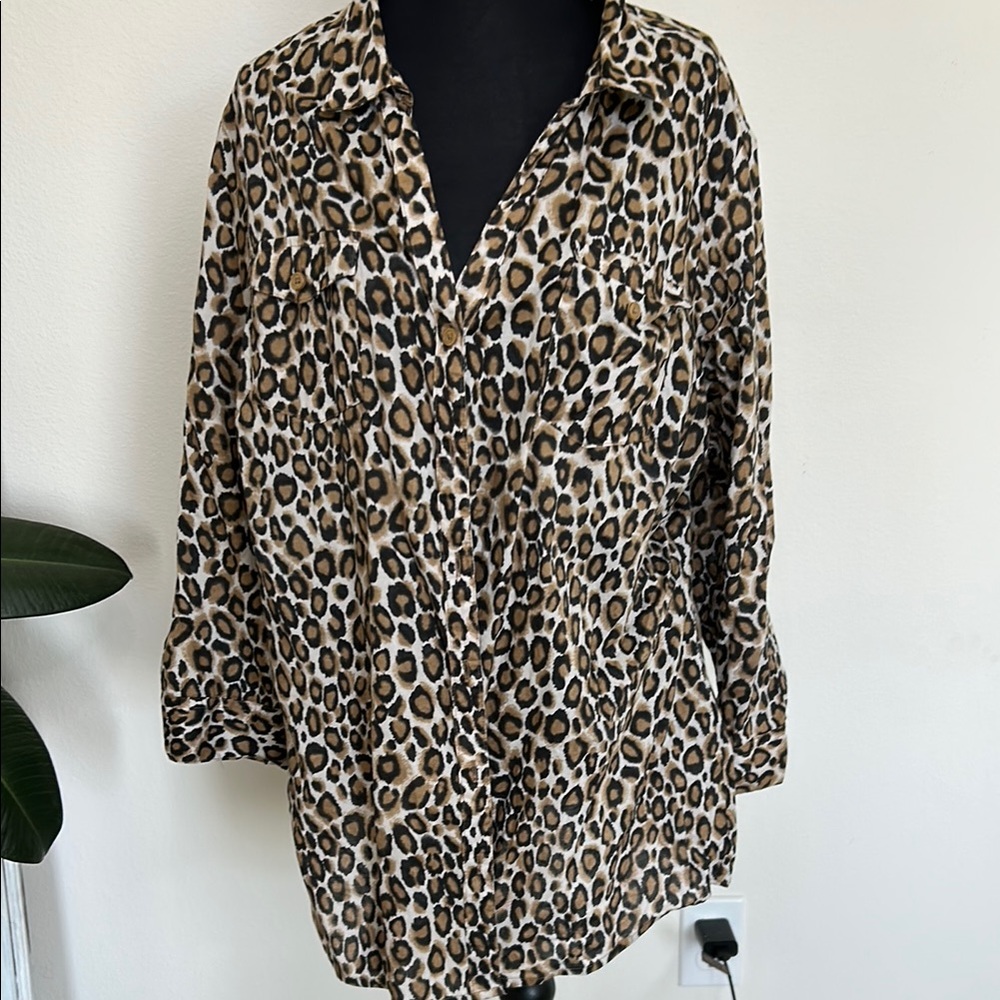 CATO Animal print  Collar Button Down plus size all cotton Shirt